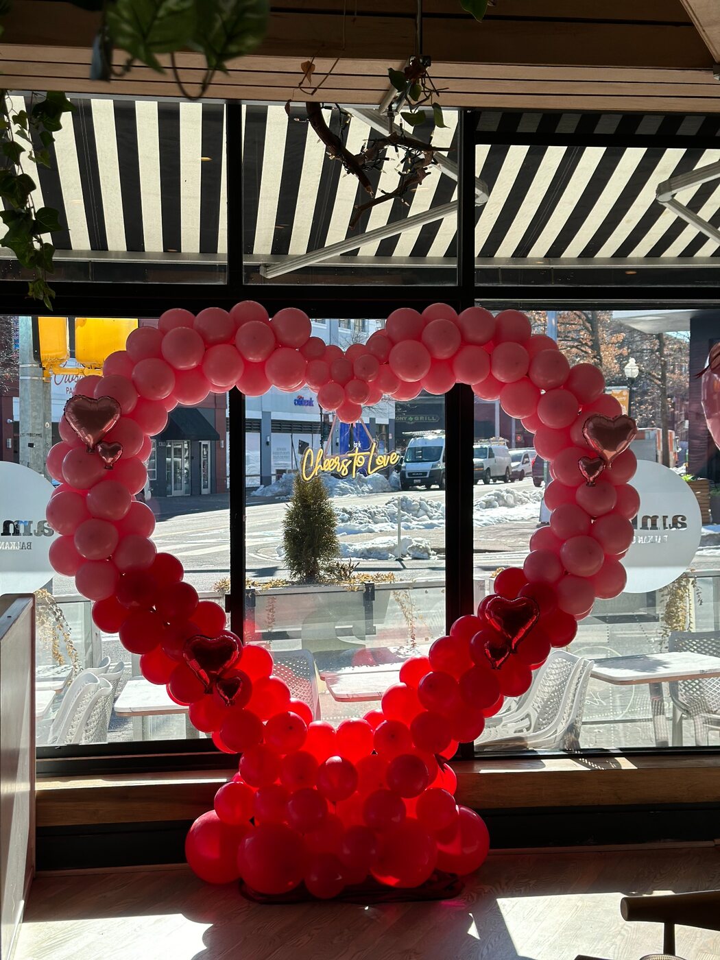 Red heart balloon installation