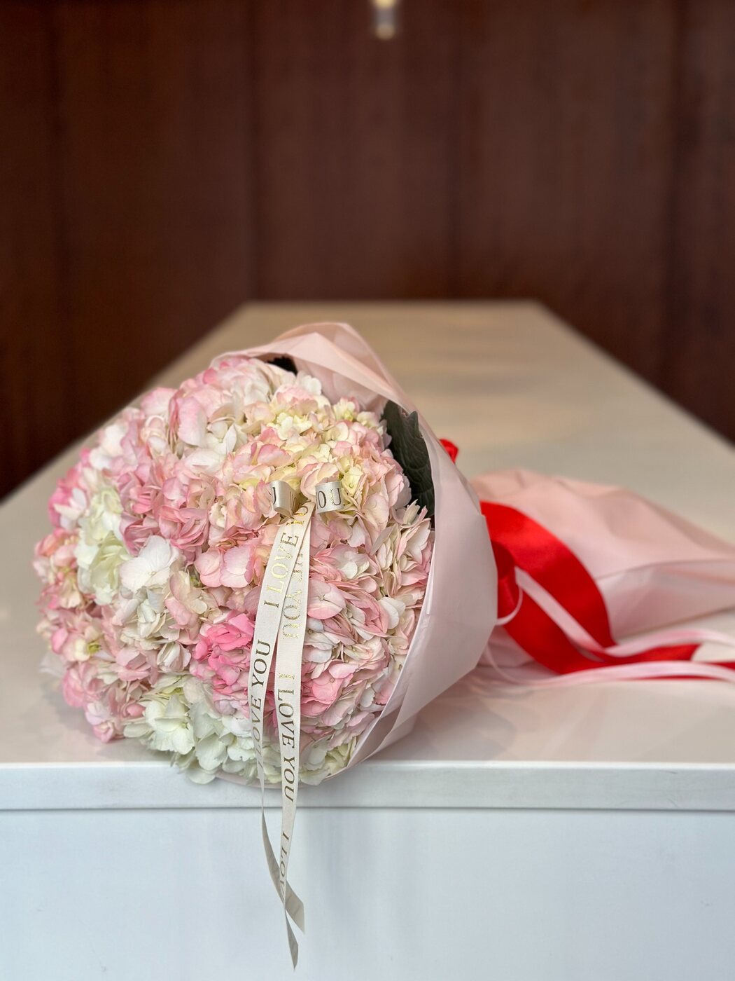 Soft pink hydrangea bouquet